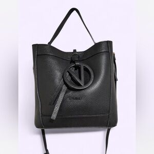 Valentino by Mario Valentino Black Pebbled Leather Tote Bag